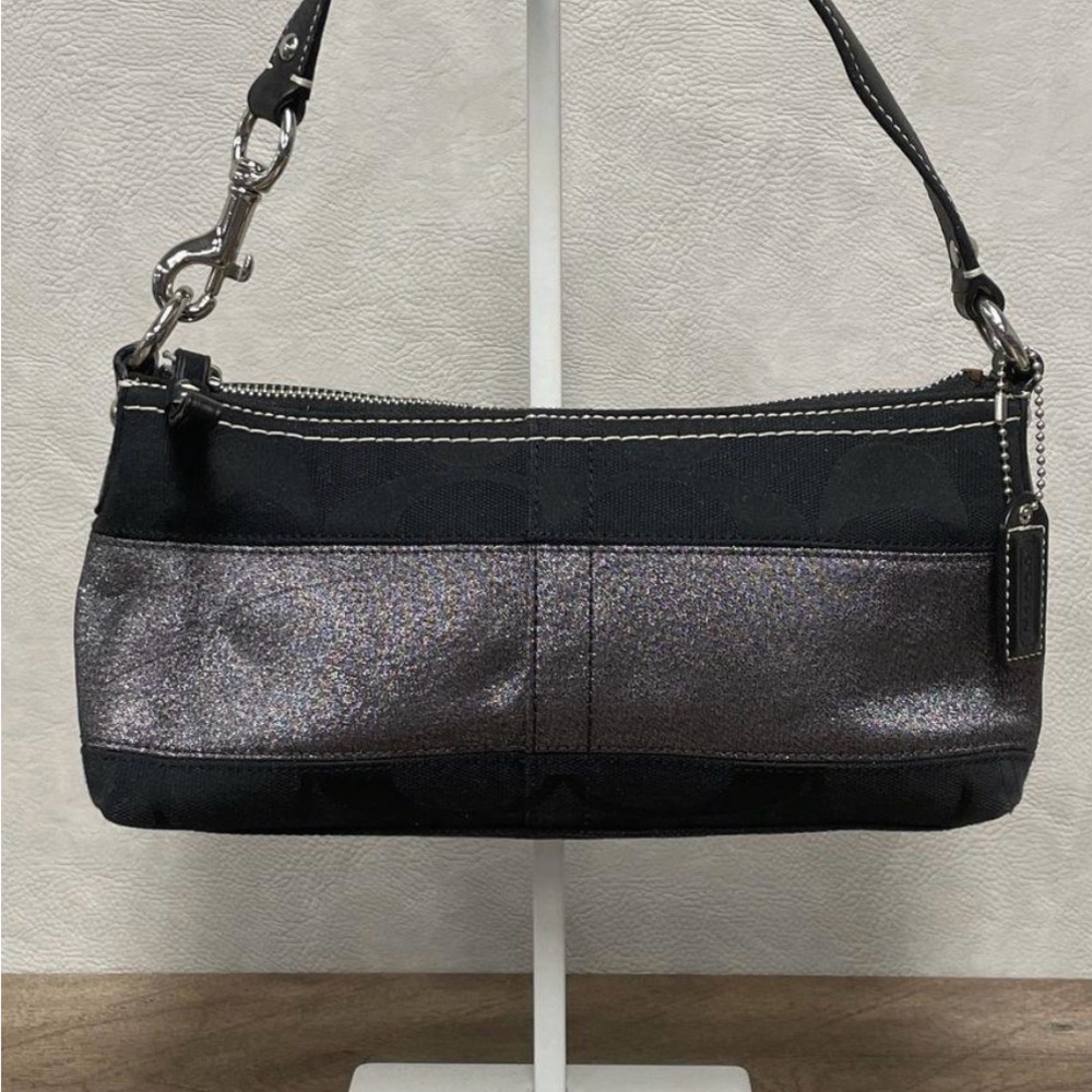 Coach Y2K Black Shoulder Bag with Metallic Silver Panel Style 11096
